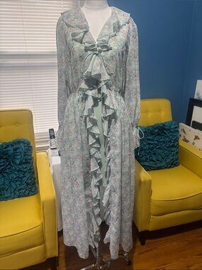 Endless Rose Pastel Floral Ruffle Maxi Dress with Tie Front